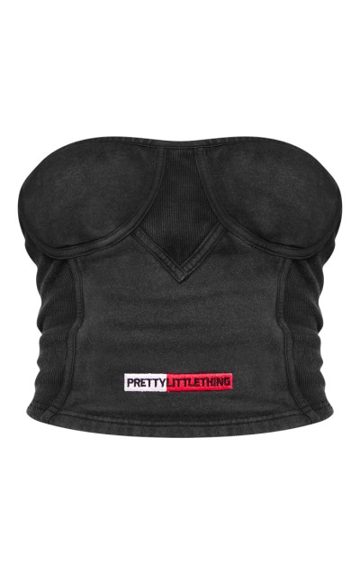 Корсетний топ PRETTYLITTLETHING Black Bandeae Panel Black