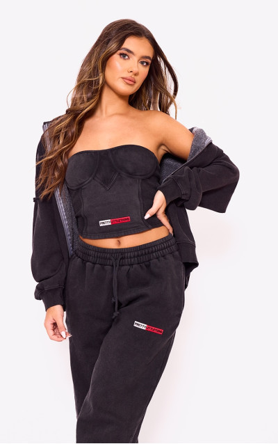 Корсетний топ PRETTYLITTLETHING Black Bandeae Panel Black