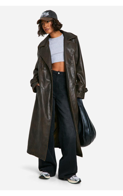 Високий плащ зі штучної шкіри у вінтажному стилі