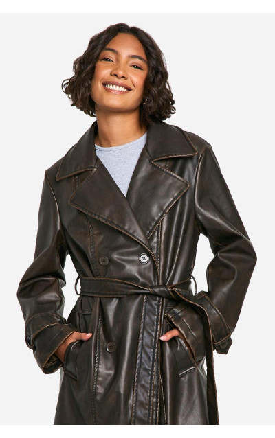 Високий плащ зі штучної шкіри у вінтажному стилі