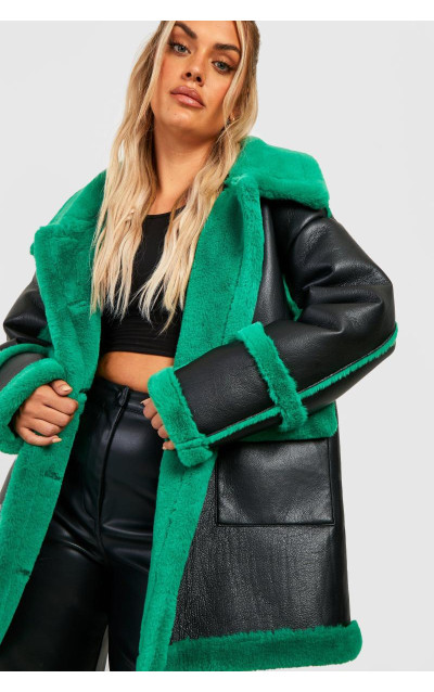 Довга куртка-авіатор із контрастною обробкою