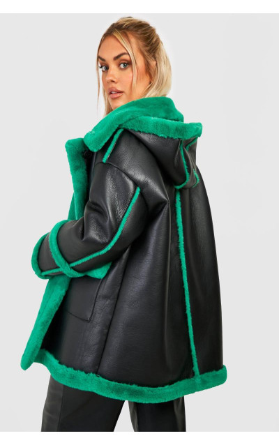 Довга куртка-авіатор із контрастною обробкою