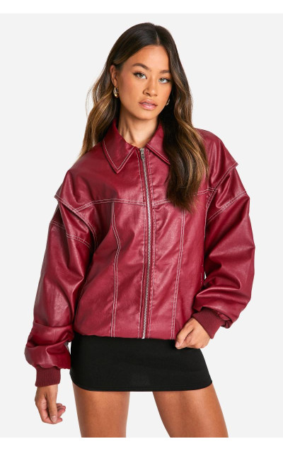 Високий бомбер з контрастним стібком Pu