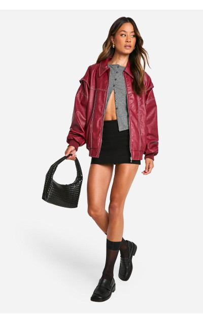 Високий бомбер з контрастним стібком Pu