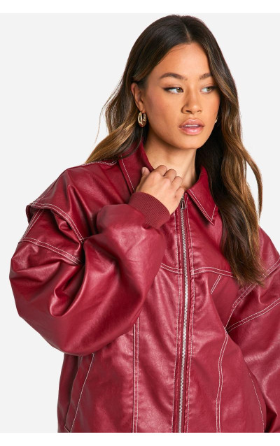 Високий бомбер з контрастним стібком Pu