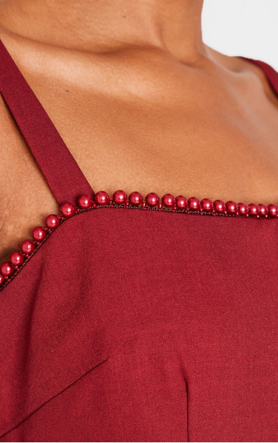 Міні-сукня з вишнево-червоними тканими перлами
