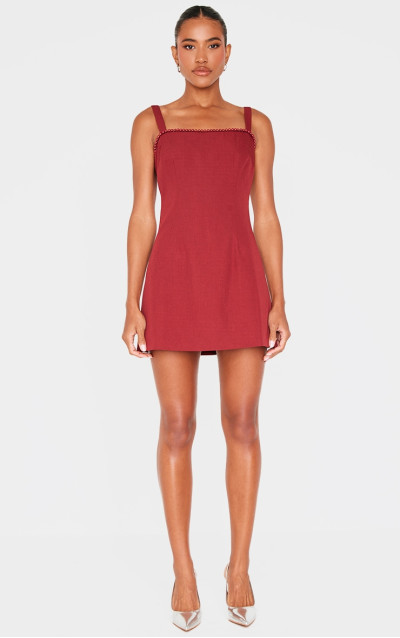 Міні-сукня з вишнево-червоними тканими перлами