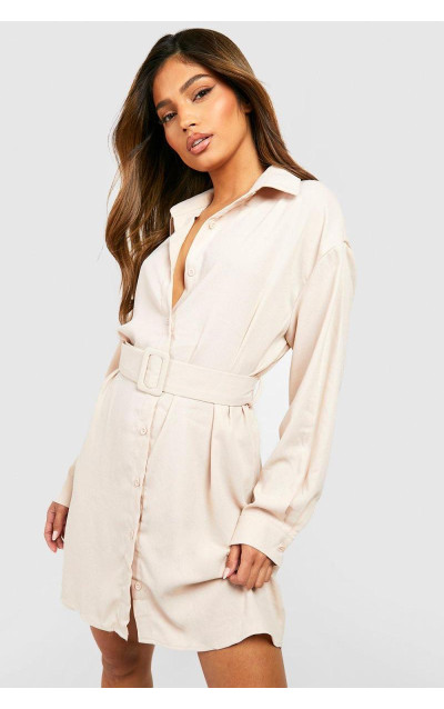 Сукня-сорочка з поясом і довгим рукавом