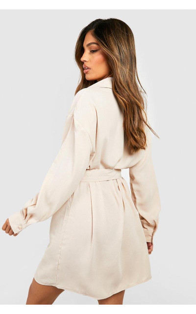 Сукня-сорочка з поясом і довгим рукавом