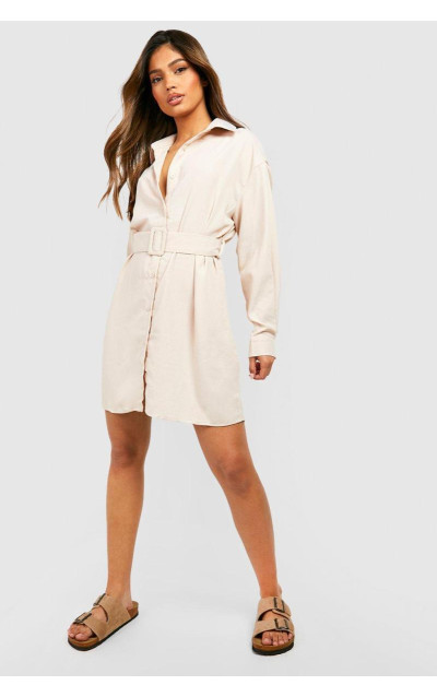 Сукня-сорочка з поясом і довгим рукавом