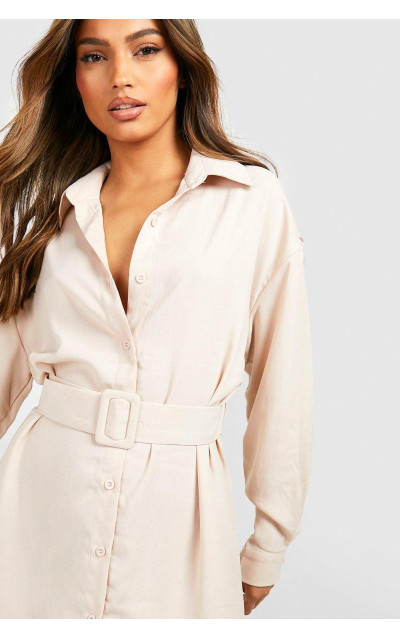 Сукня-сорочка з поясом і довгим рукавом