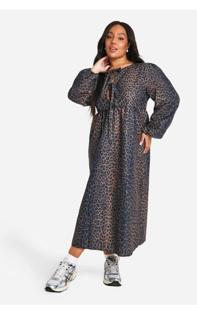 Плюс ткане плаття з леопардом міді