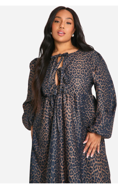 Плюс ткане плаття з леопардом міді