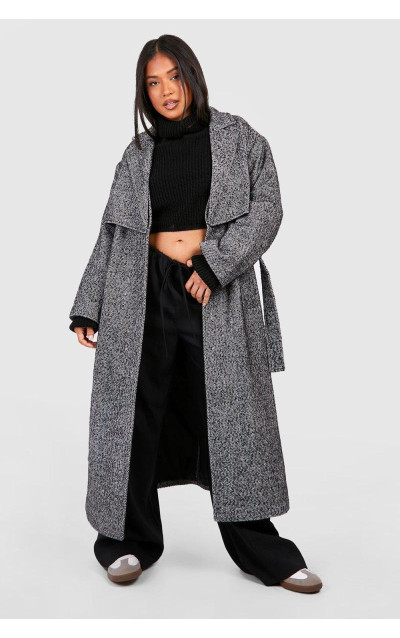 Маленький вовняний тренч із поясом у ялинку