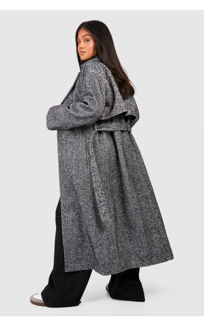 Маленький вовняний тренч із поясом у ялинку