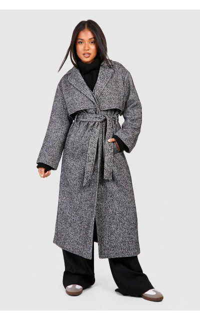 Маленький вовняний тренч із поясом у ялинку