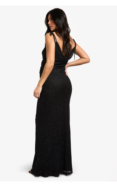 Максі-сукня для вагітних з блискучою сіткою і низькою спинкою