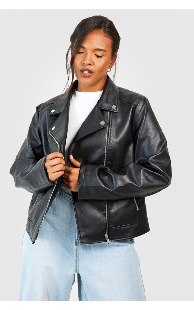 Плюс байкерська куртка зі штучної шкіри