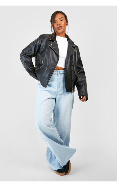 Плюс байкерська куртка зі штучної шкіри