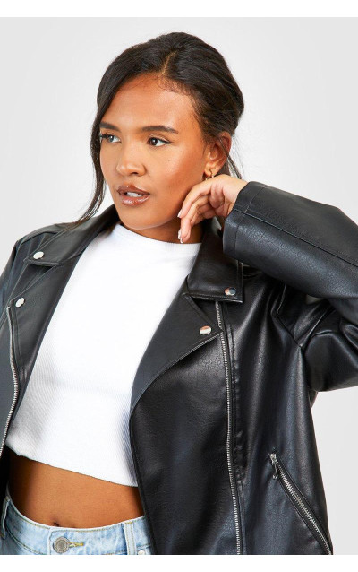 Плюс байкерська куртка зі штучної шкіри