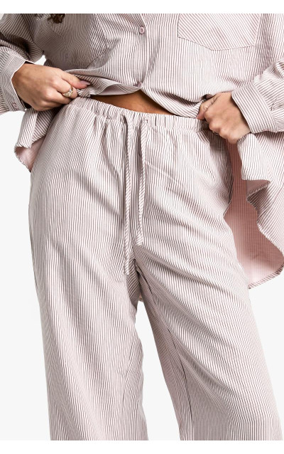 Смугастий персиковий штани талії з широкою ногами