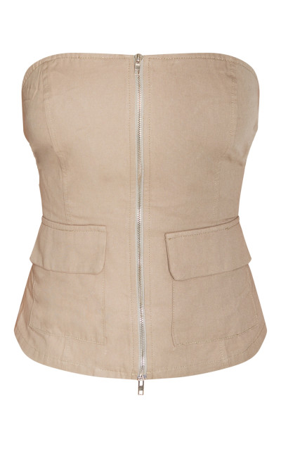 Топ на блискавці з кишеньковою кишенею кольору хакі