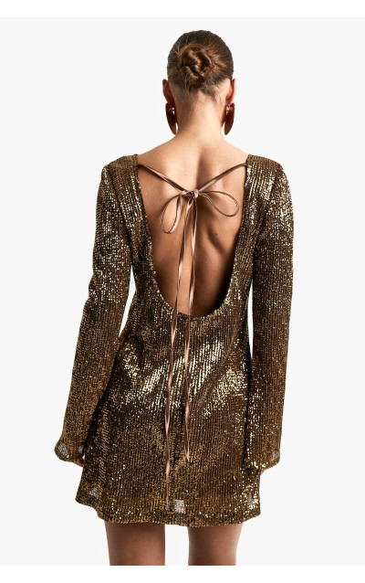 Міні-сукня з розкльошеними рукавами з вигнутою спиною