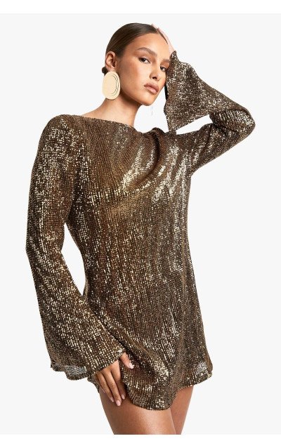 Міні-сукня з розкльошеними рукавами з вигнутою спиною