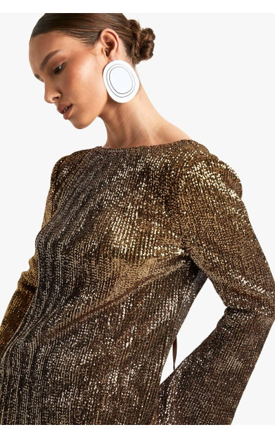 Міні-сукня з розкльошеними рукавами з вигнутою спиною