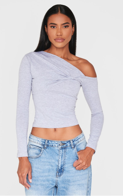 Топ з довгим рукавом Bardot із закрученою деталлю Grey Marl