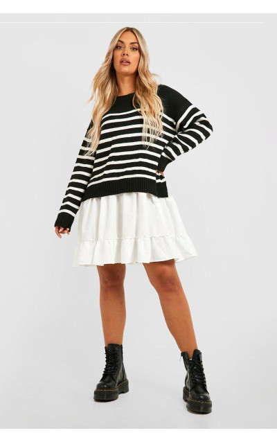 Плюс трикотажна сукня-сорочка 2 в 1 у смужку