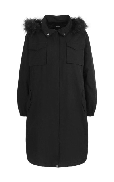 Плюс довге пальто-парка зі штучним хутром