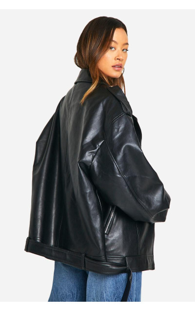 Висока байкерська куртка зі штучної шкіри великого розміру