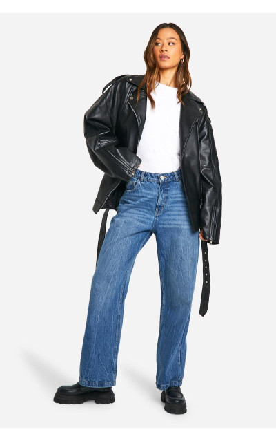 Висока байкерська куртка зі штучної шкіри великого розміру