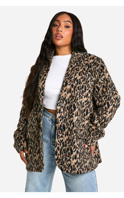 Додатково вовняний піджак із леопардовим принтом на плечі
