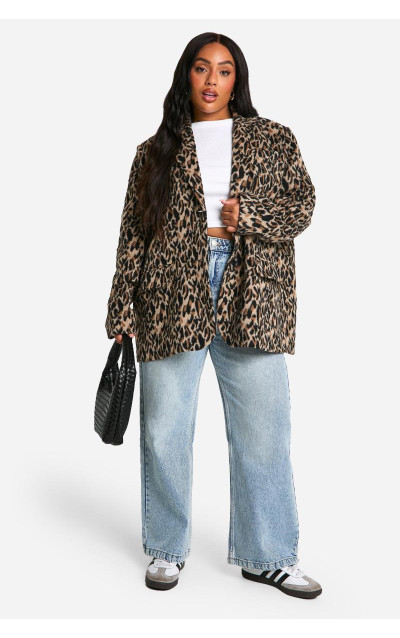 Додатково вовняний піджак із леопардовим принтом на плечі