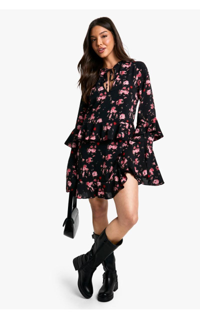 Квіткові надруковані вбрання з довгими рукавами для картуркових плаття