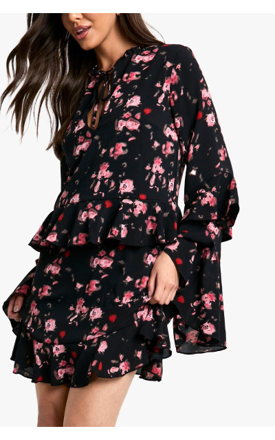 Квіткові надруковані вбрання з довгими рукавами для картуркових плаття