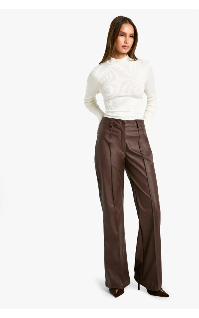 Вузькі брюки-кльош із шкіряним швом спереду