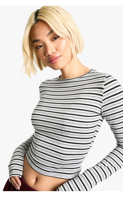 Топ з круглим вирізом і довгим рукавом у смужку