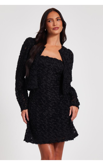 Чорний шифоновий квітковий обрізаний піджак