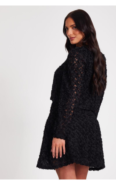 Чорний шифоновий квітковий обрізаний піджак