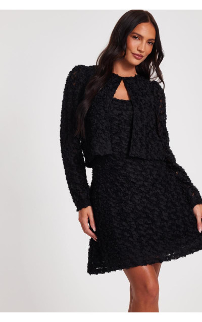 Чорний шифоновий квітковий обрізаний піджак