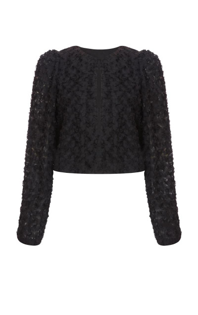 Чорний шифоновий квітковий обрізаний піджак