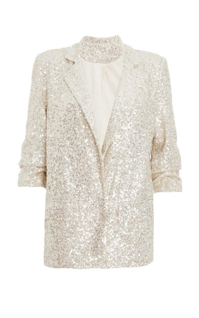 Біля білої дрібної блискітки Ruched Blazer