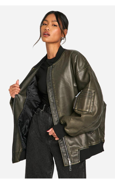 Великий бомбер зі штучної шкіри у вінтажному стилі