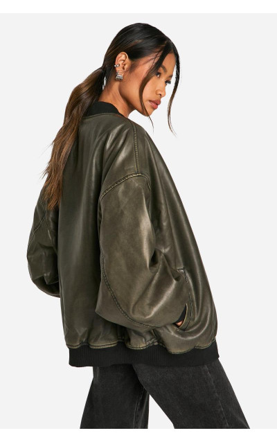Великий бомбер зі штучної шкіри у вінтажному стилі
