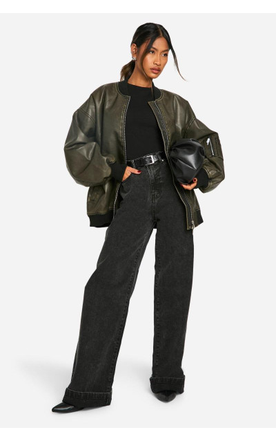 Великий бомбер зі штучної шкіри у вінтажному стилі