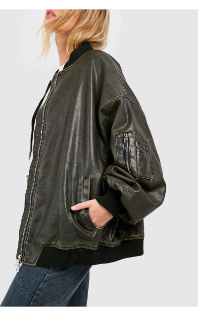 Великий бомбер зі штучної шкіри у вінтажному стилі
