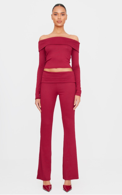 Бордовий Soft Touch Fold Over Skinny Flars